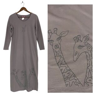 VTG 90s Purple Gray Cotton Maxi Dress With Giraffe Graphic Size Medium Denim Co